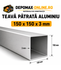 Teava patrata aluminiu 150 x 150 x 3 mm, 6 metri (EN AW-6060)